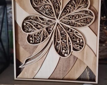 7-lagige lasergeschnittene Kleeblatt-Wandkunst aus Holz – keltisches Kleeblatt St Patrick Tagesdekor, irisches viel Glück Geschenk