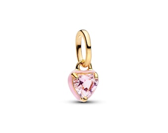 Gold Plated Pink Crystal Heart Dangle Charm, Spiritual Jewelry