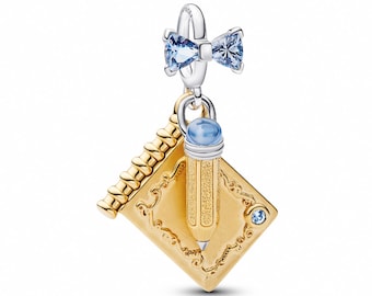 Bridgerton Dance Card Charm, Gold Notebook Pendant, Blue Crystal Bow
