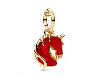 Red Murano Glass Horse Charm, Gold Plated Equestrian Pendant