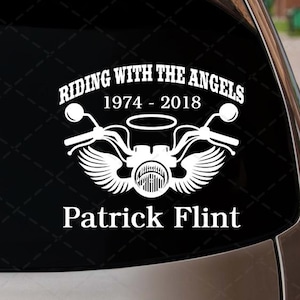 Riding With The Angels Motorcycle In Memory | Motorcycle Memorial Decal | In Loving Memory Motorcycle Wings | Biker Memorial Funeral