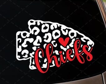 Adesivo per auto Chiefs Heart Arrowhead / Adesivo leopardato da football Kansas City / Adesivo in vinile per tifosi di football e amanti dello sport