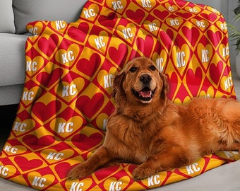 Kansas City Hearts Plush Blanket, Chiefs Fan Blanket, Velveteen Football Blanket, Kansas City Blanket, Chiefs Poker, Chiefs Hearts Blanket