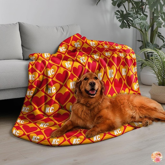 Kansas City Hearts Plush Blanket, Chiefs Fan Blanket, Velveteen Football Blanket, Kansas City Blanket, Chiefs Poker, Chiefs Hearts Blanket