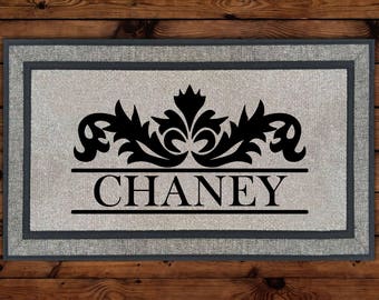 Elegant Scroll Frame Last Name Doormat, Personalized Doormat, Custom Doormat, Wedding Gift, Closing Gift, Housewarming Gift, Welcome Mat