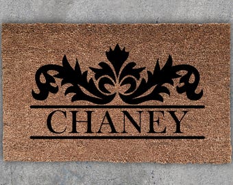 Elegant Scroll Frame Last Name Doormat, Personalized Doormat, Custom Doormat, Wedding Gift, Closing Gift, Housewarming Gift, Welcome Mat