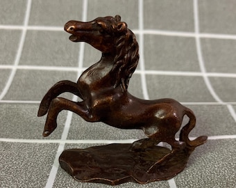Mini estatua de caballo de bronce hecha a mano, figura vintage, decoración de escritorio Feng Shui, coleccionable.