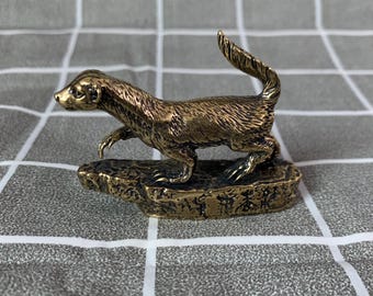 Estatua de tejón de miel de latón, figura vintage de metal macizo, mini escultura de vida silvestre, estante de escritorio, decoración coleccionable