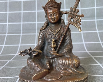 Brass Padmasambhava Guru Rinpoche Statue Tibetan Buddhist Altar Decor Lotus Throne