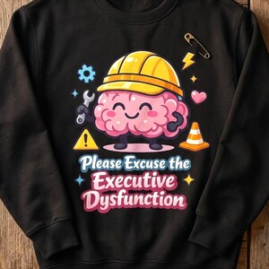 Executive Dysfunction ADHD PNG, Funny Neurodivergent Design | Bold Retro Brain Graphic for ADHD Shirt | Sarcastic Mental Health Humor Design
