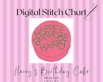 Happee Birthdae Harry 18 mesh Digital Needlepoint Stitch Chart