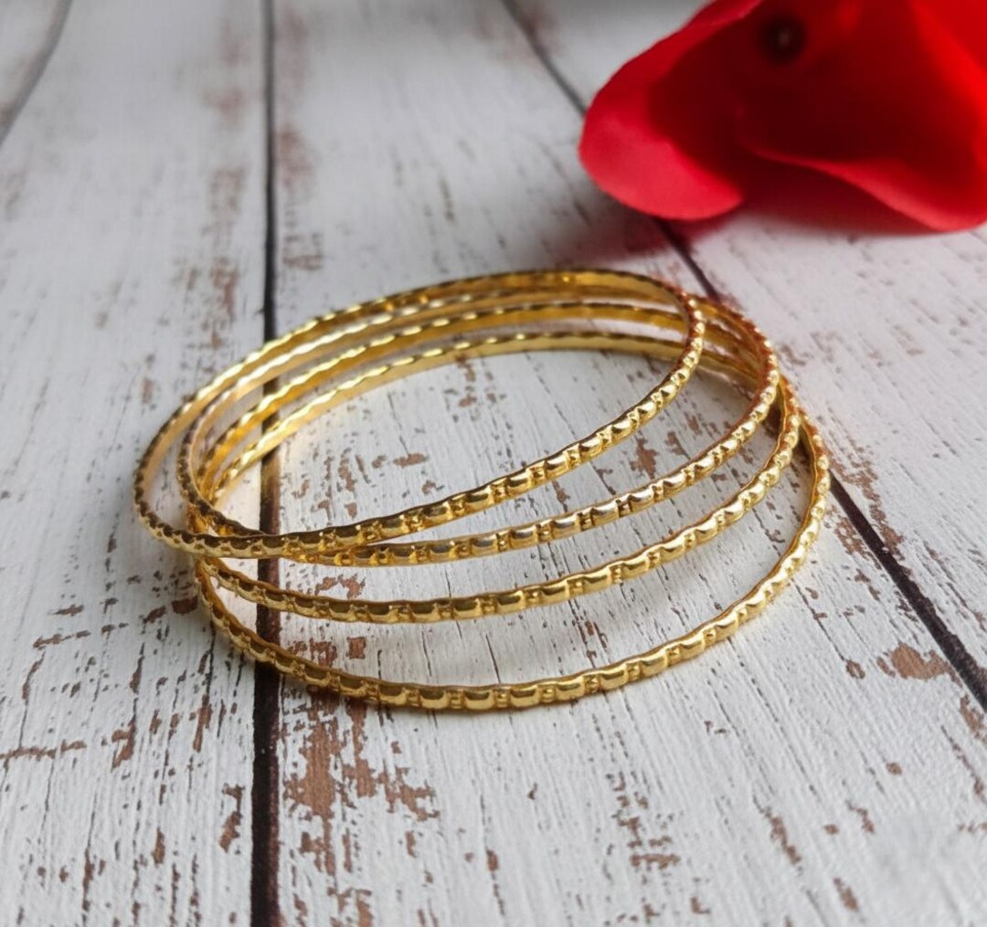 Elegant Gold-plated Textured Bangles Set for Women - Etsy
