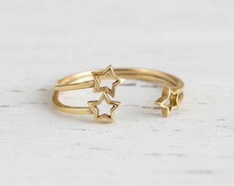 Modern Star Ring Brass Gold Adjustable Celestial Ring for Women Cute Minimal Open Band Ring for Daily Wear Ring Gift for her