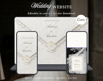 Ivory Minimal Wedding Website Template with RSVP, Music and Countdown Timer: DIY Canva Template (Digital Download)