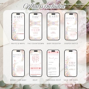 Editable Baby in Bloom Digital Baby Shower Invitation with RSVP Link, Spring Wildflower Invite for Girl, Butterfly Baby Canva Template DI75