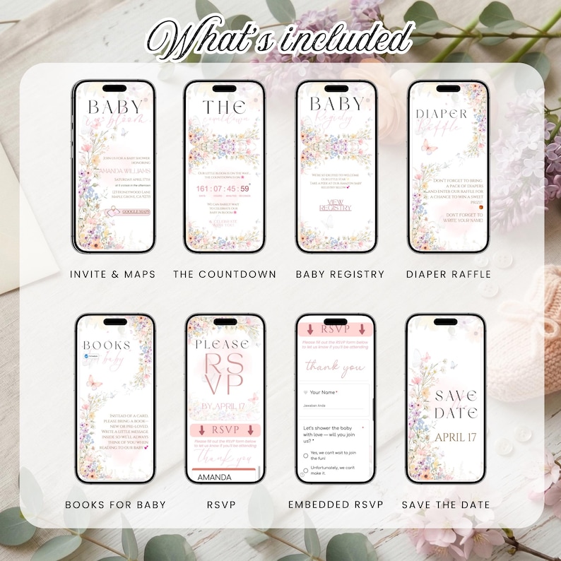Editable Baby in Bloom Digital Baby Shower Invitation with RSVP Link, Spring Wildflower Invite for Girl, Butterfly Baby Canva Template DI75