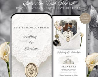 Ivory Lace Minimal Save The Date Template with Envelope Reveal, RSVP, Countdown, and Music DIY Canva Template (Digital Download)