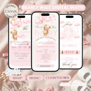 Baby Shower Invitation Template - Pink Teddy Bear Invite - Editable Digital Invite with Clickable RSVP - We Can Bearly Wait Website DI28