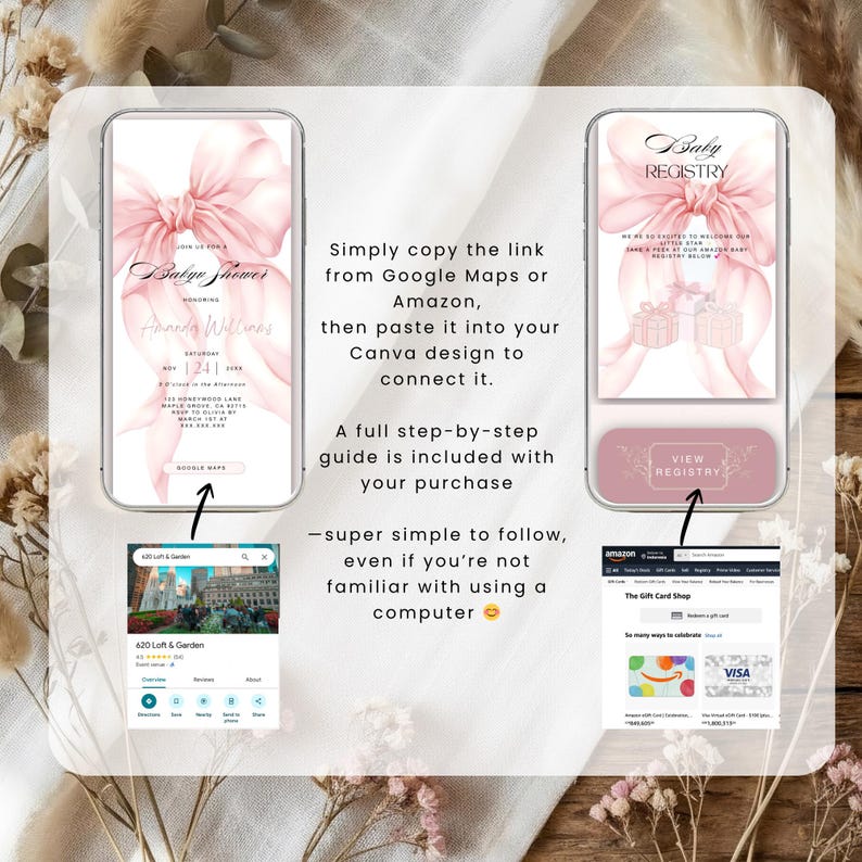 Pink Bow Baby Shower Invitation, Coquette Style, Interactive Website (Digital Download) BS02
