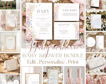Baby In Bloom Baby Shower Bundles, Wildflowers Invite and Editable Games, Garden Spring Floral Theme Decoration Digital Printable BB28