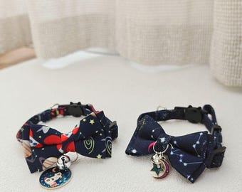 Galaxy Pet Bowtie Collar, Astronaut Charm, Celestial Cat & Dog Neckwear