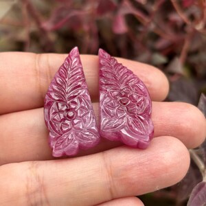 Natural Carved Ruby Fancy  Leaf Shape, Hand Carved Flower Gemstone, Bi Red and Baby Pink Ruby  Stone, Jewellery Making Pendant |36*15*5.5mm