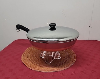VTG Revere Ware Copper Bottom 12 Inch Frying Pan W Lid Stainless Steel Pre 1968