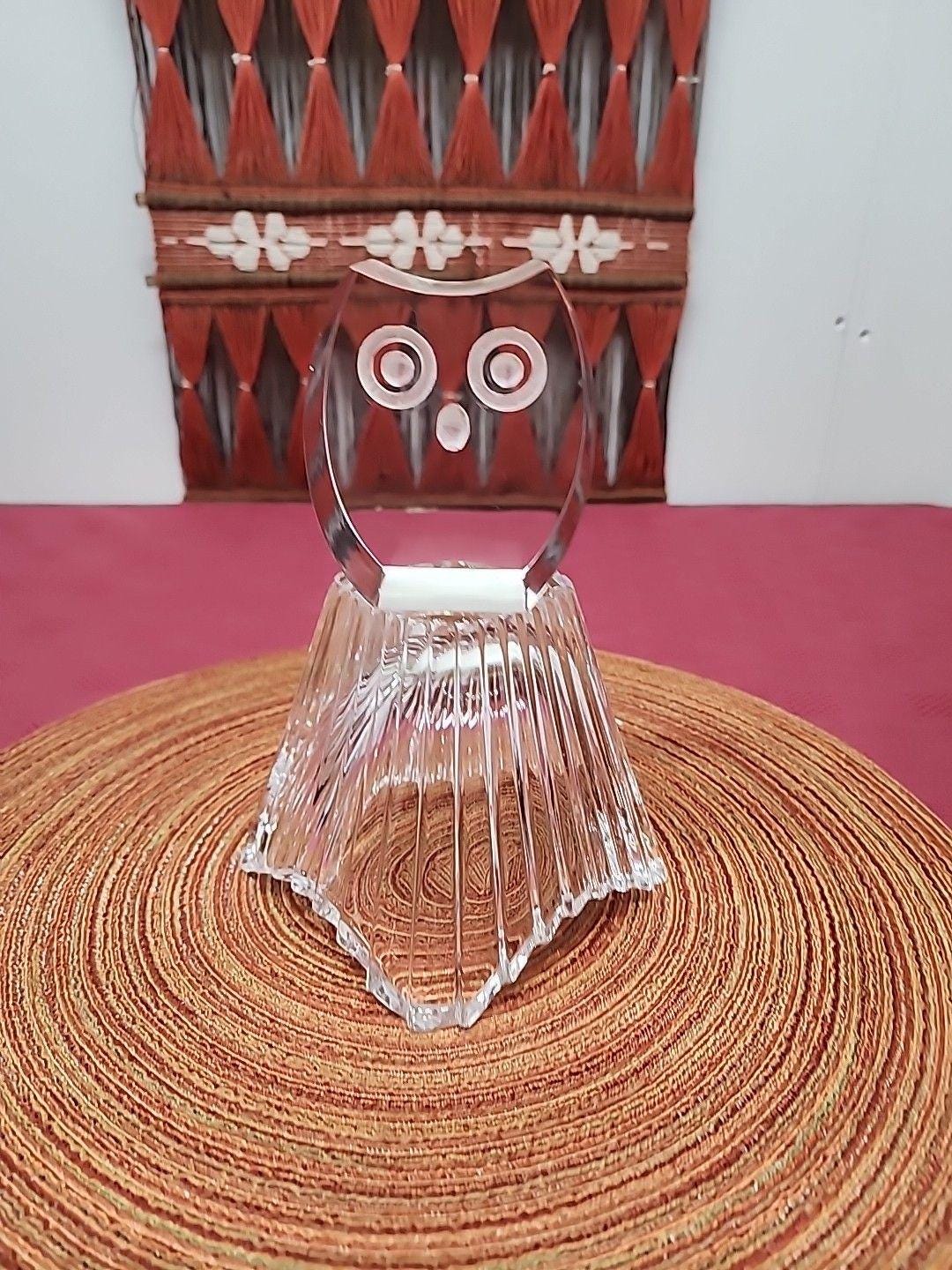 MCM Lucite Owl Paperweight Clear Groovy Modern Minimalist 1960's
