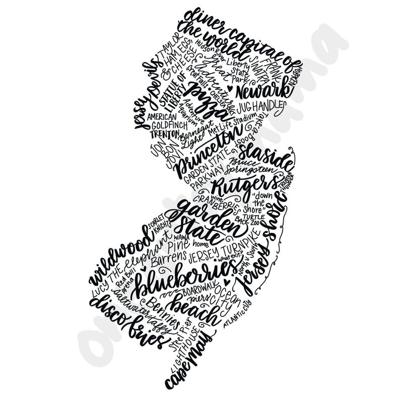 Hand Lettered New Jersey State Art DIGITAL DOWNLOAD image 1