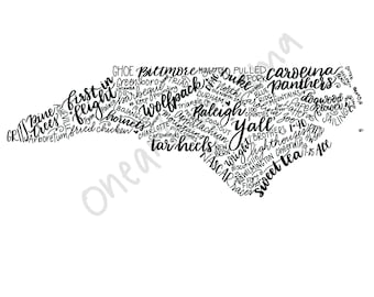 Hand Lettered North Carolina State Art - DIGITAL DOWNLOAD