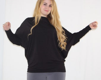 Batwing Tunic Dolman Pullover Long sleeve Shirt Women Relax Loose fit Top Cotton Sweater