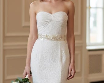 Lace Bridal Corset Top Stretchy Knit Lacey Bandeau Sweetheart Bustier Top