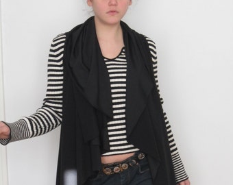 Black Jersey Draped Vest - Sleeveless Sweater Wrap, Made to Order