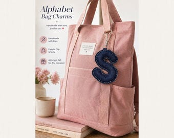 Alphabet Bag Charm Personalized Large Letter Initial, Handmade Denim Keychain, Custom Name Gift, Accessory