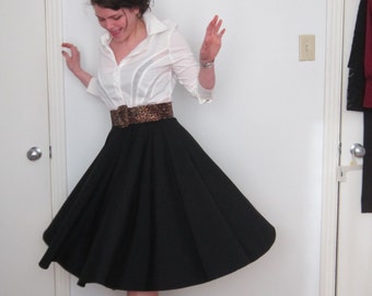 Black Circle Skirt Custom Made Skaters Full Swing Flared Knit Skirt Handmade to Order