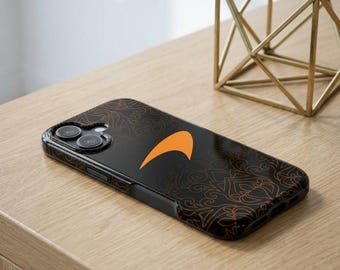 McLaren Black Orange Abstract Floral Mandala Tough Phone Case | For iPhone 11-17 and Samsung S21-S25