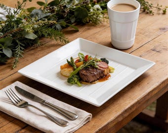 Plato cuadrado de cerámica único para filetes con relieves, fuente de servir moderna y minimalista, perfecta para la presentación de alimentos y las comidas diarias.