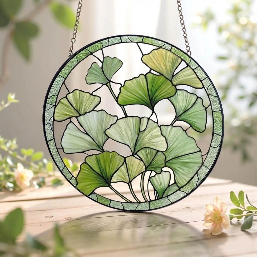 Gingko Window Ginkgo Leaf Stained Glass Suncatcher, Ginkgo Window Hanging, Nature ...
