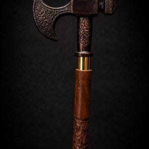 真鍮の斧の柄、手作りの木製ウォーキングスティック：素朴なハイキング杖