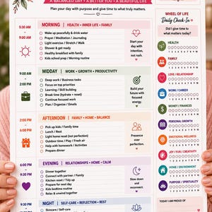 Daily Routine Planner, Balanced Life, Mom Schedule, Self-Care Wheel (A4/US Letter)