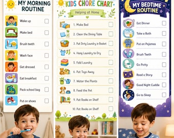 Pacote de tabela de rotina infantil: manhã, tarefas domésticas e hora de dormir (2 a 5 anos)