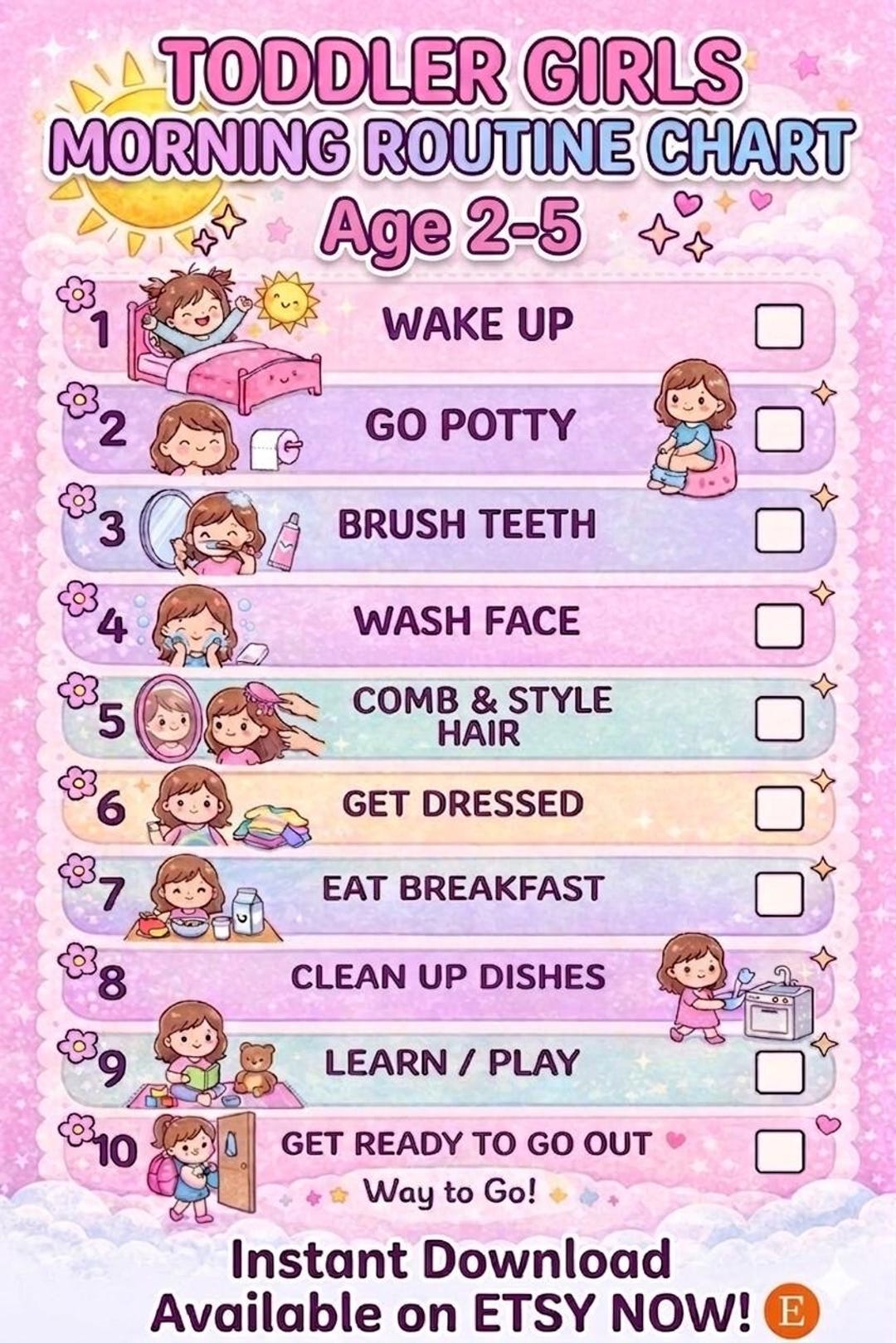 Toddler Girls Morning Routine Chart | Visual Daily Schedule Checklist ...
