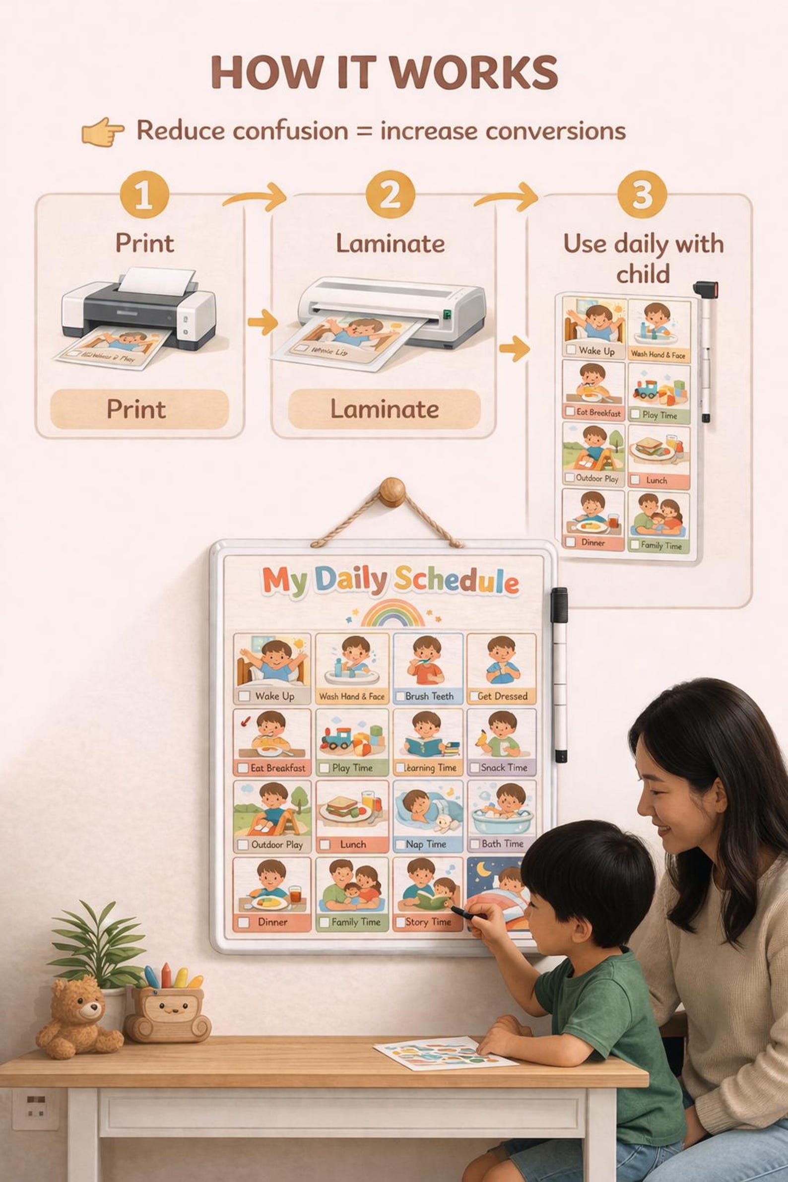 Toddler Full Day Routine Chart | Visual Schedule Printable (PNG A4/US ...