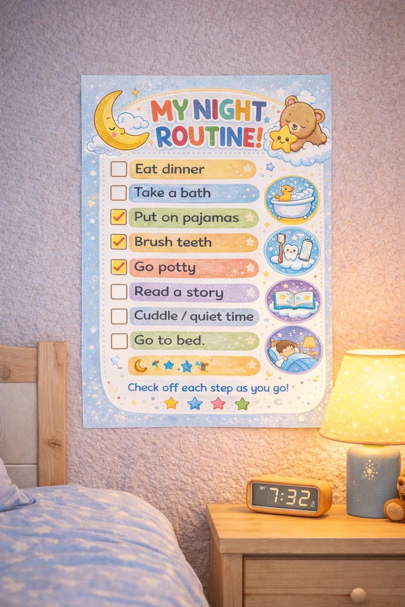 Boys Bedtime Routine Chart | Visual Checklist, Ages 2-5 (printable ...