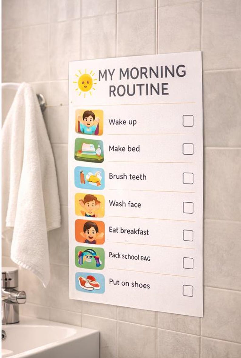 Daily Routine Waking Up Kids Morning Routine Chart, Visual Daily Schedule for Ages 2-8 (digital ...