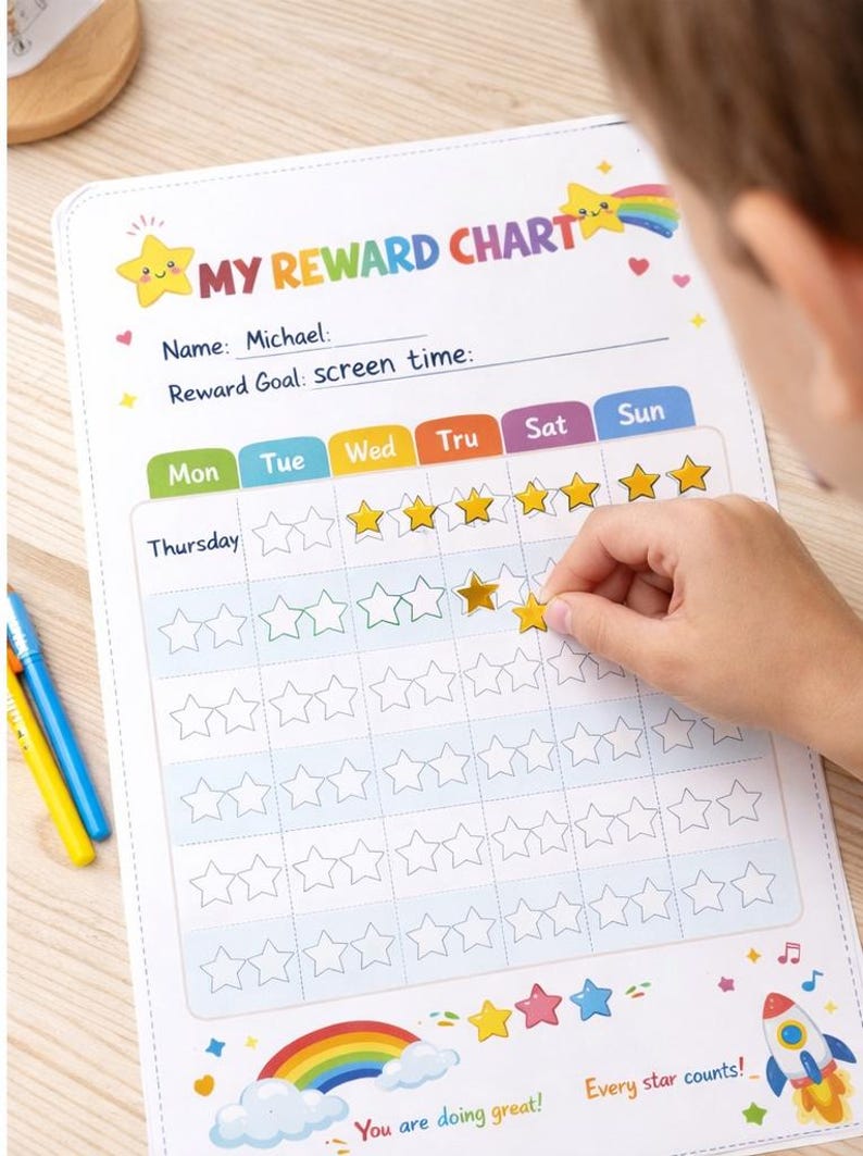 Reward Chart Lettering Kids Star Reward Chart Printable | Positive Behavior, Toddler Training ...