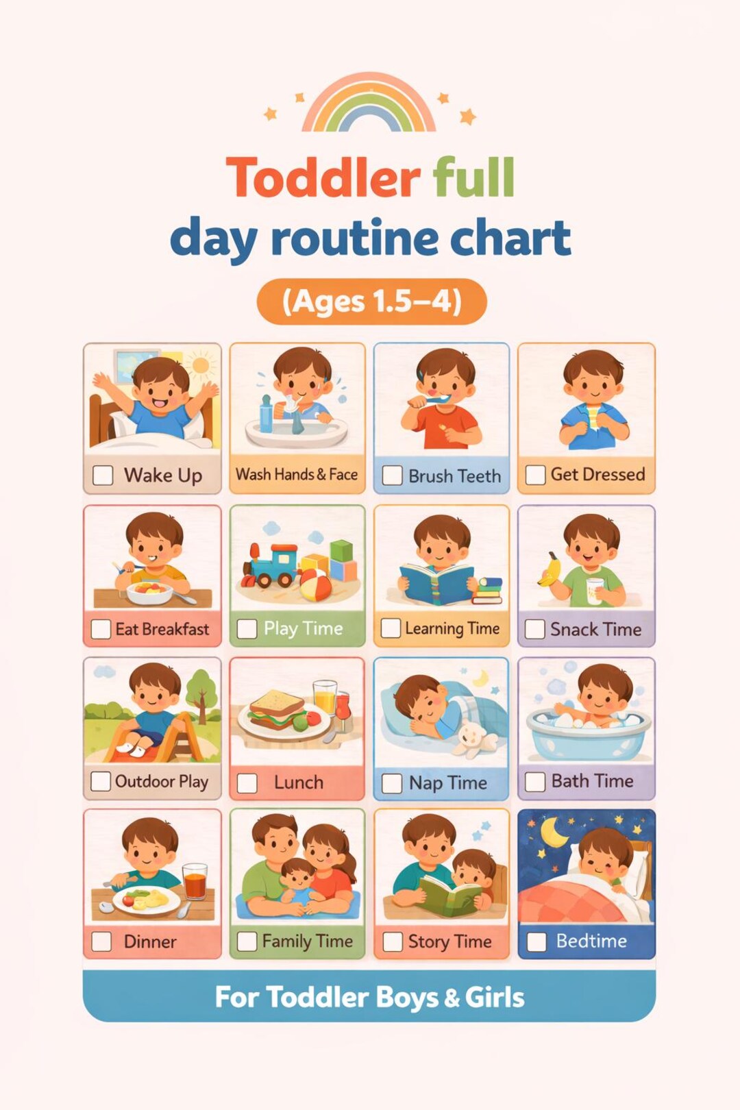 Toddler Routine Sample Toddler Full Day Routine Chart | Visual Schedule Printable (PNG A4/US ...