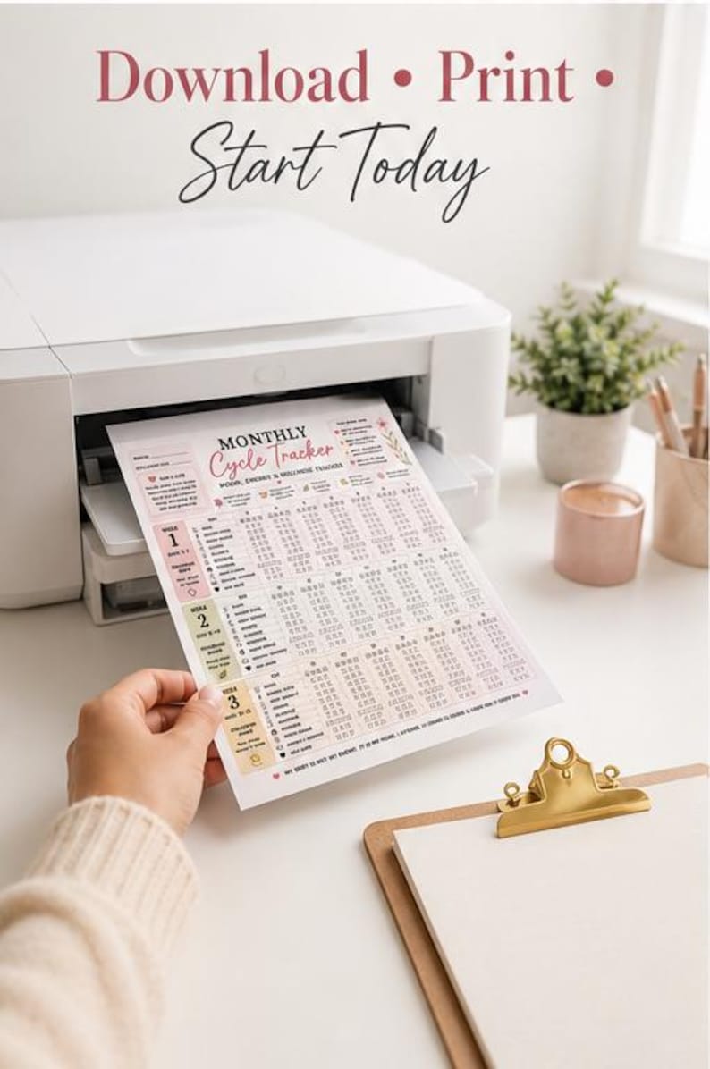 Monthly Cycle Tracker Printable | Mood & Energy Wellness Planner | Feminine Self Care Period Tracker PNG image 3