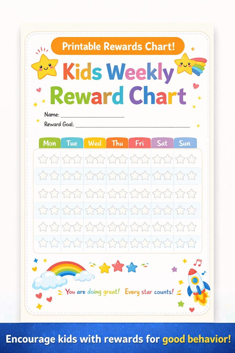 Kids Star Reward Chart Printable | Positive Behavior, Toddler Training ...