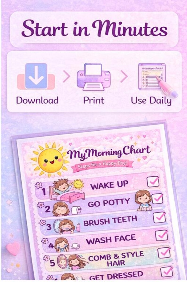 Toddler Girls Morning Routine Chart | Visual Daily Schedule Checklist ...